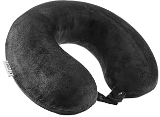 Egret Memory Foam Neck Pillow for Travel - Ergonomic Support for Head, Neck & Chin - Comfort for Airplane, Car, Office (Black)