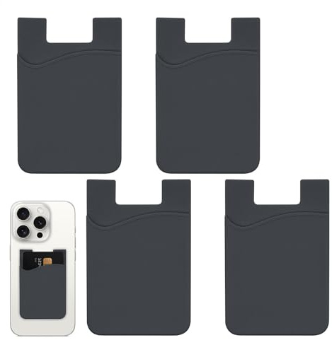 Tarjetero Adhesivo para teléfono, Paquete de 4 Fundas portátiles para Tarjetas de crédito, Accesorios para teléfono Celular, de identificación, Tarjetero para Hombre para Exteriores