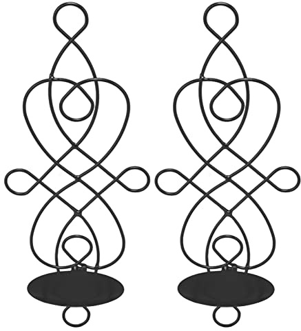 Metal Wall Candle Holder, Strong Practical Iron Hanging Design for Weddings & Living Rooms, Pack of 2 Black Wall-Mounted Candleholders for Home Decor Enthusiasts and Event Planners