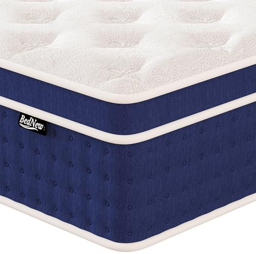 Bednew King Size Mattresses 36cm, 14.1 Inch Innerspring Medium Firm Mattress 5FT with Pocket Spring and Breathable Foam For Cool Comfort Sleep, Hybrid King Size Mattress (150x200x36cm)
