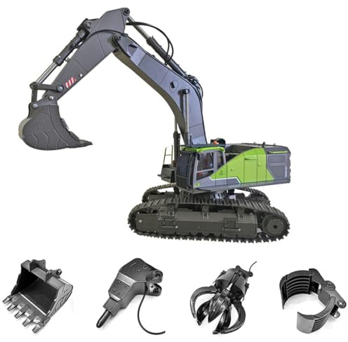 Remote Control Excavator Digger Model, 1:14 22CH 4-in-1 Crusher Construction Vehicles 360° Degree Rotation Truck with Sounds and Lights, Multifunctional Metal Engineering Vehicle for Adults