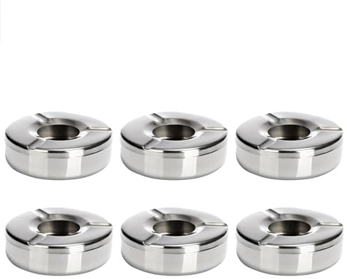 6 Pieces 10 cm Ashtray, Stainless Steel Outdoor Ashtray with Lid, Modern Table Top, Wind Ashtray, Ashtray, Storm Ashtray for Outdoors, Home, Office, Balcony, Parties, Outdoor