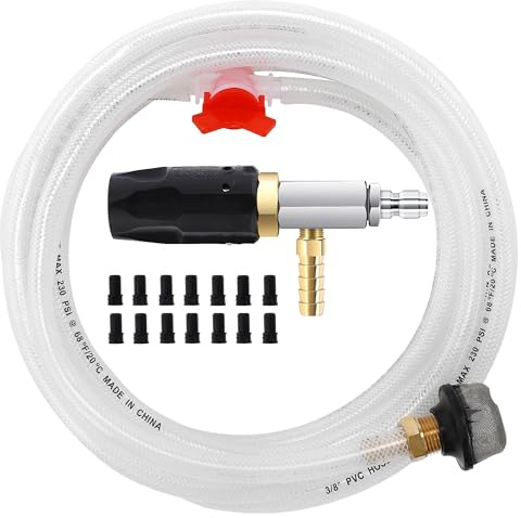 JOEJET Downstream Injector for Pressure Washer, Adjustable Chemical Injector Kit, Variable Power Washer Long Range Nozzle External Injection, 45 FT Siphon Hose, 2-2.5 GPM