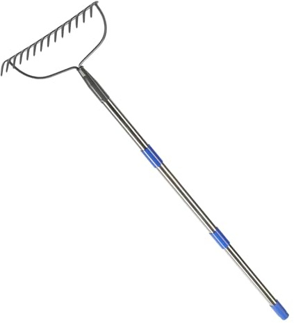 Harrms 14 Tines Bow Rake Heavy Duty, 152cm Stainless Steel Garden Rake for Soil Preparation & Leveling, Adjustable Long Handle Yard Rake with Non-Slip Grip for Efficient Landscaping, Silver