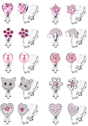 Roheafer 8–10 par öronklämmor barn flickor allergivänliga clips örhängen utan öronhål, med fjäril blomma hjärta stjärna zirkon, glänsande klippörhängen gåva