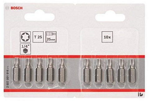BOSCH Schrauberbit Extra-Hart, T25, 25 mm, 10-er Pack, 2607001616