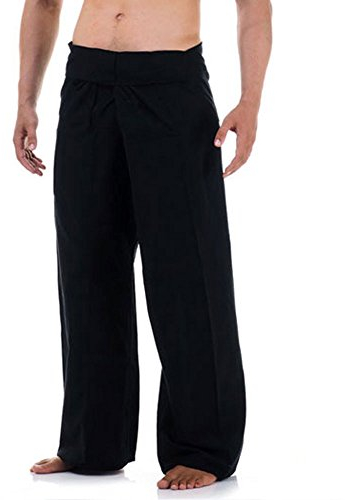 PRINCESS OF ASIA Vegan & Fair - Thai Fisherman Pants Wickelhose Kung Fu Karate Yoga Hose (Einheitsgröße, Schwarz)