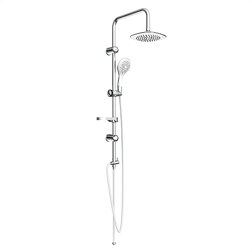 EISL Duschset DUSCHTRAUM Duschsäule mit großer Regendusche 200 x 200 mm und Handbrause, ideal zum Nachrüsten-Nutzung vorhandener Bohrlöcher komplettes Montageset Chrom/Weiß DXLD60087CS