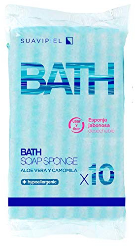 Suavipiel -120 Esponjas Jabonosas Desechables con Aloe Vera y Camomila | Viajes, Cuidado Personal | Gimnasio, Asistencia a Mayores | Azul, 10 Unidad, 12 Paquetes