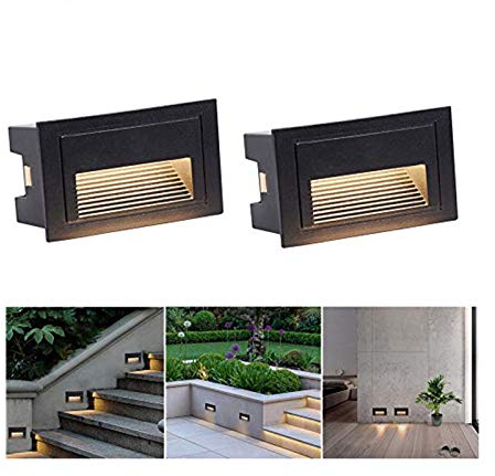 [2er] LED Wand-Einbauleuchte Außen-Beleuchtung von Wänden, Wegen, Eingängen, Treppen, LED Treppen-Beleuchtung, 3W Wandleuchte Treppen Stufenlicht Lampe [Energieklasse A+] (Schwarz)