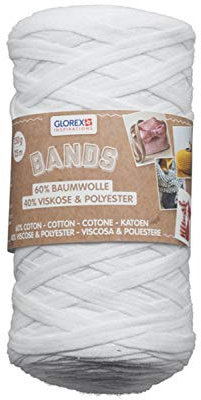 GLOREX 5 1005 00 - Bands Makramee, superweiches Textilgarn aus 60 % Baumwolle / 40 % Viskose, zum Häkeln, Stricken, Knüpfen und textilen Gestalten, 250 g, ca. 125 m, weiß