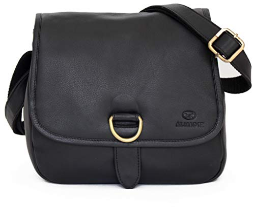 ALMADIH Premium Leder Damentasche Umhängetasche LOLA SCH - 2 Hauptfächer Ledertasche Handtasche Schultertasche Freizeittasche Bürotasche Abendtasche Messenger Business kompakte Tasche (LOLA schwarz)