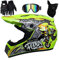 UIGJIOG Casco Motocross Bambino Set,Casco da Cross,Casco Integrale Da Motocross Adulti E Bambini,Casco da downhill integrale MTB,G,S(52~53cm)