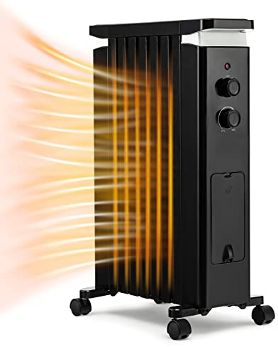 COSTWAY 1500W Ölradiator 7 Rippen Heizkörper 5-35℃, elektrische Heizung 3 Heizstufen mit Räder, Befeuchtungsbox und Thermostat (Schwarz)