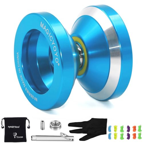 MAGICYOYO N8 Jojos Pro Jojo Responsive & Unresponsive Yoyo für Kinder, Teen, Erwachsene Geschenk – Anfänger bis Profis Jo-Jo Metall mit Jo Jo Unresponsive Lager+ Entferner & 12 Jo-jos-Saiten Set, Blau