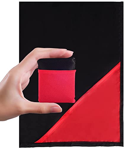 UYTAG Mini Pocket Picnic Blanket, Beach Mat Small Sand Free Waterproof, Foldable Beach Blanket Lightweight Ground Sheet Sandproof for Hiking Travel Camping Festival (70 * 110 cm),Black,red