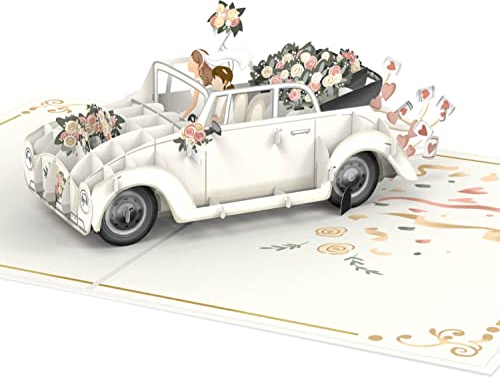 papercrush® Pop-Up Karte Hochzeitsauto Frau & Frau - 3D Hochzeitskarte für lesbisches Paar, Edle Glückwunschkarte zur Hochzeit von 2 Frauen, Hochzeitsgeschenk oder Geldgeschenk für Frauenpaar