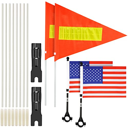 Bike Safety Flag Kit - 2PCS Reflective USA Flags (Orange & American) for Cycling & Outdoor Use
