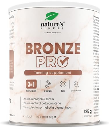 Nature's Finest Bronze PRO - Integratore Solare con Betacarotene Ultra Attivo - Abbronzante da Bere per Corpo e Viso - Acceleratore Naturale, Autoabbronzante, Protezione Solare - 125 g