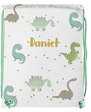Wanapix | Mochila Infantil con Nombre | Mochila Cuerdas Personalizada |Impermeable | Petate para niños | Mochila saco | Vuelta al Cole/Guardería| Dinosaurios
