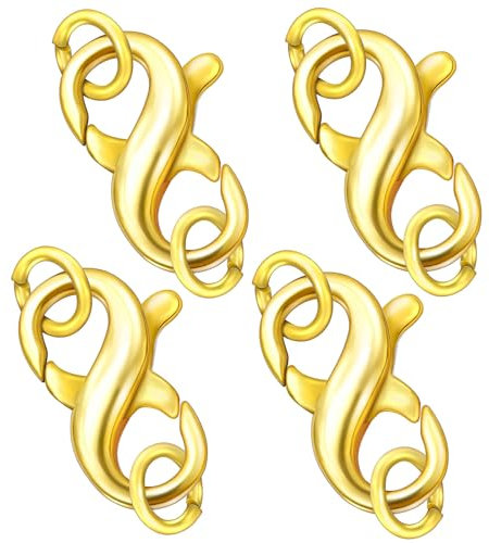 WERIGONI 4 Piezas Cierre de Cadena de Oro con Doble Apertura, Cierre de Extensión de Pulsera y Cierre de Eslabón de Collar en Oro de 18 Quilates