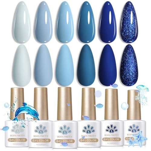 Born Pretty UV Nagellack Blau Glitter Gel Nagellack UV Babyblau Königsblau Himmelblau Marineblau UV LED Soak off Manicure Gel Lacquer Varnish