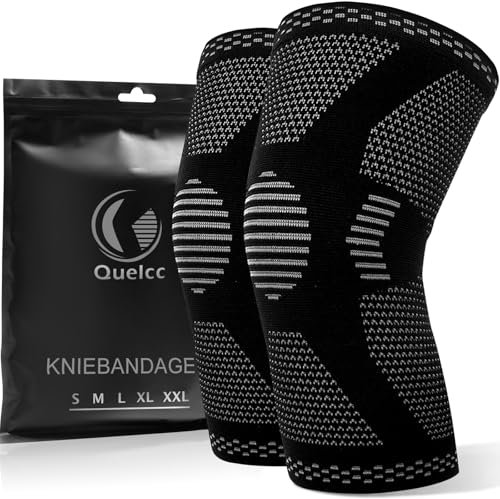 Quelcc 2 Pack Kniebandage Set, Kompression Kniestütze für Meniskusriss, Kniestütze für Damen und Männer, Rutschfeste Atmungsaktiv für Kniescherzen Lindert, Sport, Schwarz, S