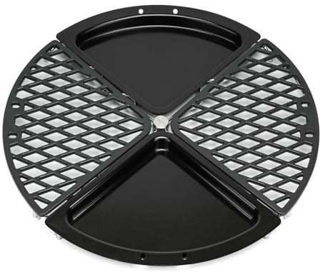 onlyfire Plancha para Barbacoa y Parrilla de Hierro Fundido Set para Barbacoa de Carbón Weber 57cm, Ø 54,7cm Parrilla de Cocina con Elevadores de Parrilla, 4 Zonas, Accesorios para Camping