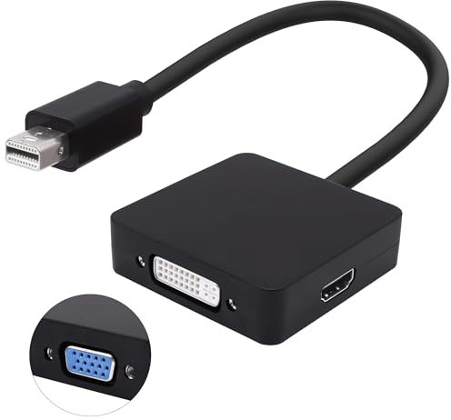 YARHONN Mini DP auf HDMI VGA DVI Adapter Thunderbolt Mini Displayport auf VGA DVI HDMI 3 in 1 Adapter Konverter Stecker auf Buchse Kabel für PC Laptop TV Projektor