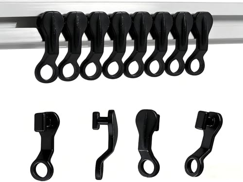 200Pcs Curtain Track Gliders, Curtains Rail Glider, Curtain Hooks Plastic – DWUENT Plastic Side-Load Nano Wheel Curtains Track Hook for Windows, Shower Rails(Black)