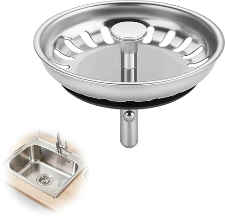 Universal Tapón Fregadero de Cocina 80mm, Colador Tapón Desagüe Fregadero Cocina, Juego de Fregadero con Tornillo de Montaje y Tuerca, Tapón Colador con Junta