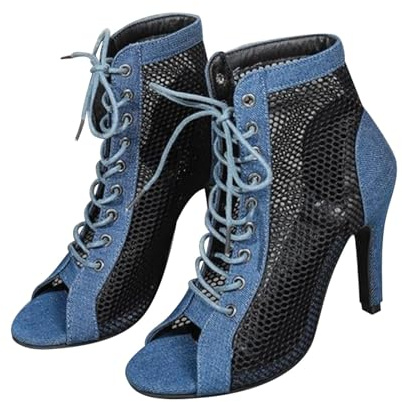 Generisch Zapatos de tacón alto para mujer, sandalias de mujer con tacón de malla peeptoe botines con cordones, elegantes zapatos de baile latino, zapatos de baile latino, zapatos de noche abiertos