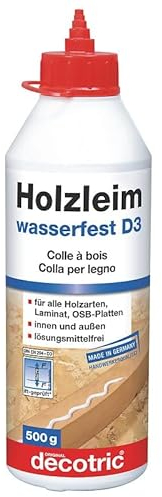 Wasserfester Holzleim für alle Holzarten. Besonders für Laminat und Fertigparkett. 500g