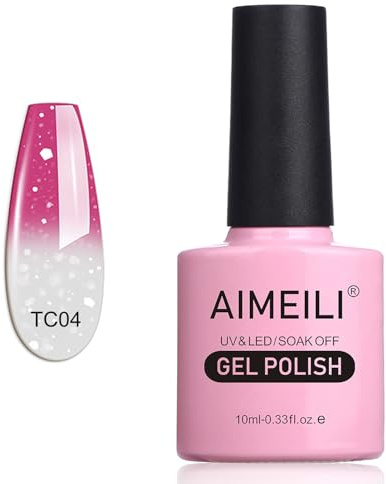AIMEILI Soak Off UV LED Temperature Colour Changing Chameleon Gel Nail Polish - Hot Pink to Glitter White (TC04) 10ml