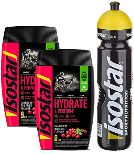 Isostar Hydrate & Perform -Red Fruits - 2x400g Pulver | 2er Angebotspack + Original 1000ml-Trinkflasche