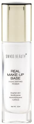 Swiss Beauty Real Makeup Base Highlighting Primer| Skin-Hydrating Poreless Primer With Natural Glow Finish For Face Makeup | 32 ml, Shade - (Golden-Tint)