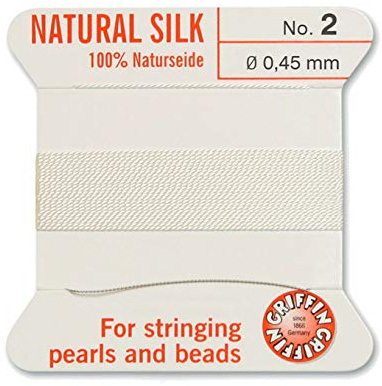 Creative-Beads - Hilo de perlas (seda, 2 m, con aguja, grosor 00) 0,45mm (02) Blanco