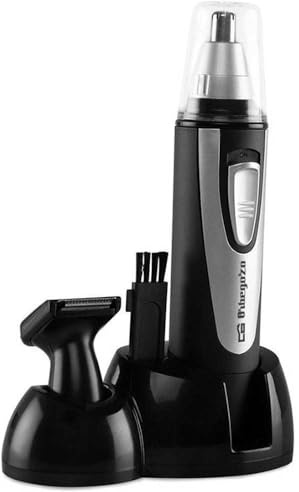 Orbegozo NO 3500 - Cortapelos eléctrico, apto para nariz/orejas barba/bigote, 2 cabezales, IP-X4, sin cables, cuchillas de doble borde, funciona a pilas