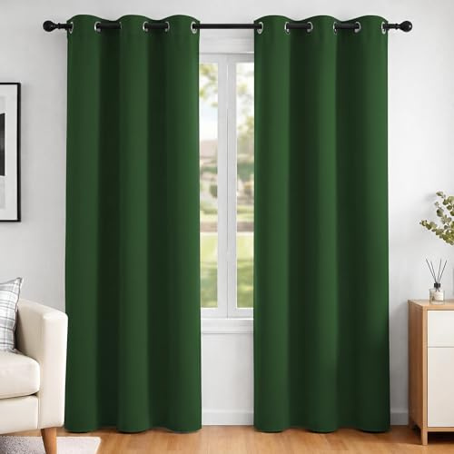 Deconovo Functional Thermal Insulated Curtains Blackout Curtains Eyelet Curtains for Kids Bedroom Forest Green W42 x L84 Inch One Pair