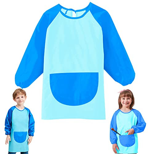 WELLXUNK Malschürze Kinder Malerkittel für Kinder,3-11 Jahre Mädchen/Junge,Malkittel Kinder Schule,Bastelschürze für Kinder,Wasserdicht Kinder Malkittel,für Schule Kunst Malerei,Kochen