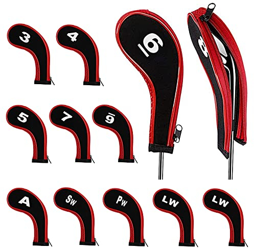 12 Pieces Golf Head Covers 3-9 Pw Aw Sw Lw Lw Waterproof Zippered Golf Club Head Covers Protective iron covers for golf clubs With Number Label Golf Iron Head Covers Accessory