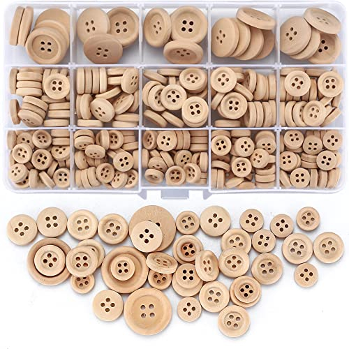 Kigniote 275 Stück Holzknöpfe handgefertigte Knöpfe in vershiedenen Größe Hölzerne runde Knöpfe, zum DIY Handwerk, zum Nähen der Kleidung und Stricken, zur Dekorationen 10 mm/13 mm/20 mm