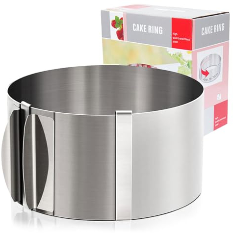 TAKUZA Tortenring Verstellbar, Tortenring Hoch 15cm, Edelstahl Backring Verstellbar mit Skala, Ø16- Ø30cm Kuchenring, Torten Ring für Bereiten Sie Ganz Einfach Torten Desserts(Rund)