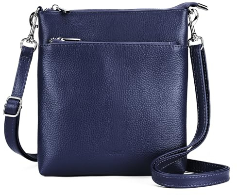 befen Echtleder Umhängetasche Damen Mittelgroß, Handtasche Damen Leder mit Handyfach, Klein Crossbody Bag Handytasche zum Umhängen mit Verstellbar Abnehmbar Schultergurt, Blau