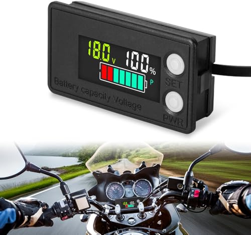 mizikuu Monitoraggio della batteria, IPX7, impermeabile, 12 V, 24 V, 36 V, 48 V, 60 V, 72 V, indicatore di tensione, monitor di capacità della batteria, per camper, auto, golf, barca, moto