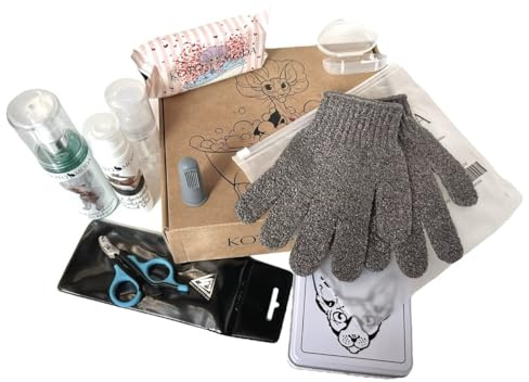 Kotomoda Kit Ultime pour Chaton Sphynx : Kit de Soins Complet pour Votre Compagnon Nu (shampoing, lingettes humides, Gants de Bain, Coupe-Ongles, Bonnets de Douche, Brosse à Dents pour Les Doigts)