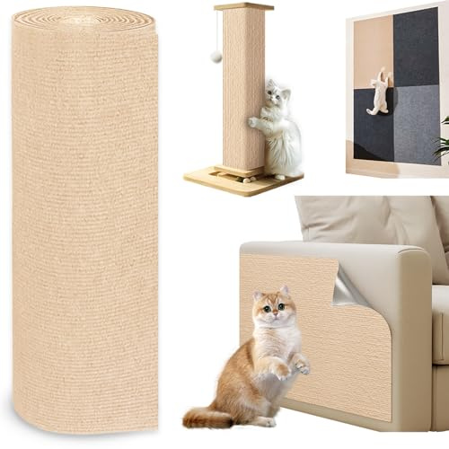Jyvex 30x150cm Self Adhesive Cat Scratching Mat, DIY Cats Scratch Mat, Trimmable Sofa Cat Scratch Protector, Prevent Cats Scratching Furniture Suitable for Floors, Sofas, Chairs (Khaki)