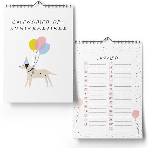 Calendrier des anniversaires indépendant de l'année - Calendrier perpétuel non daté pour l'inscription des anniversaires (A5)