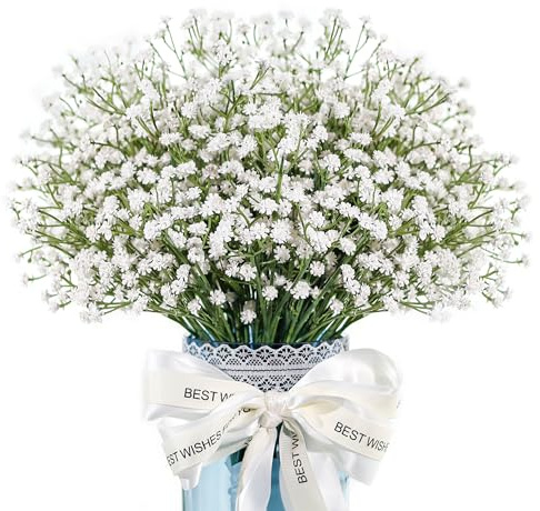 Der Rose 12 Stück Schleierkraut Künstlich Weiß Wie Echt Kunstblumen, UV-beständig Flexible Künstliche Blumen DIY für Frühling, Hochzeit, Aesthetic Raumgestaltung und Home Decor