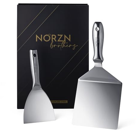 Set Spatole Acciaio Inox – Spatola Grande e Piccola Flessibili con Gradiente e Finitura a Specchio, Piastra, Barbecue, BBQ, Griglia e Teppanyaki, Certificato Contatto Alimentare, Garanzia 10 Anni